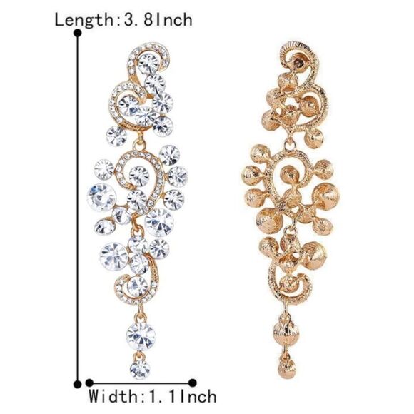 Yellow Gold with White Diamond Austrian Crystal Chandelier Post Back Earrings - Picture 5 of 5